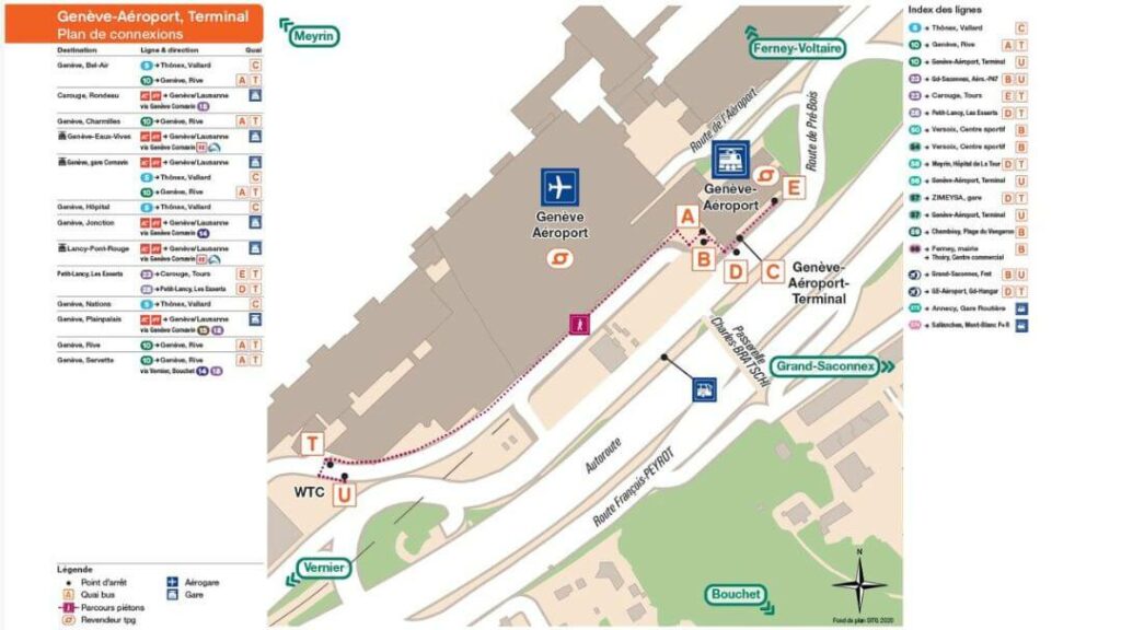 Les arrêts de bus à l'aéroport de Genève